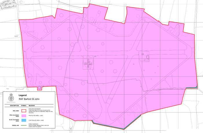 small map of RAF Barford St. John military byelaws area
